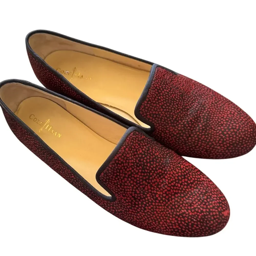 Cole Haan Red Spotted Calf Hair Slip On Loafers Womens 8 Flats Comfortable Shoes
